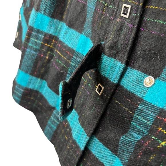 NWT HELLZ TEAL BLACK PLAID COLLARED BUTTON UP LONG SLEEVE 100% COTTON, SMALL - Picture 7 of 15